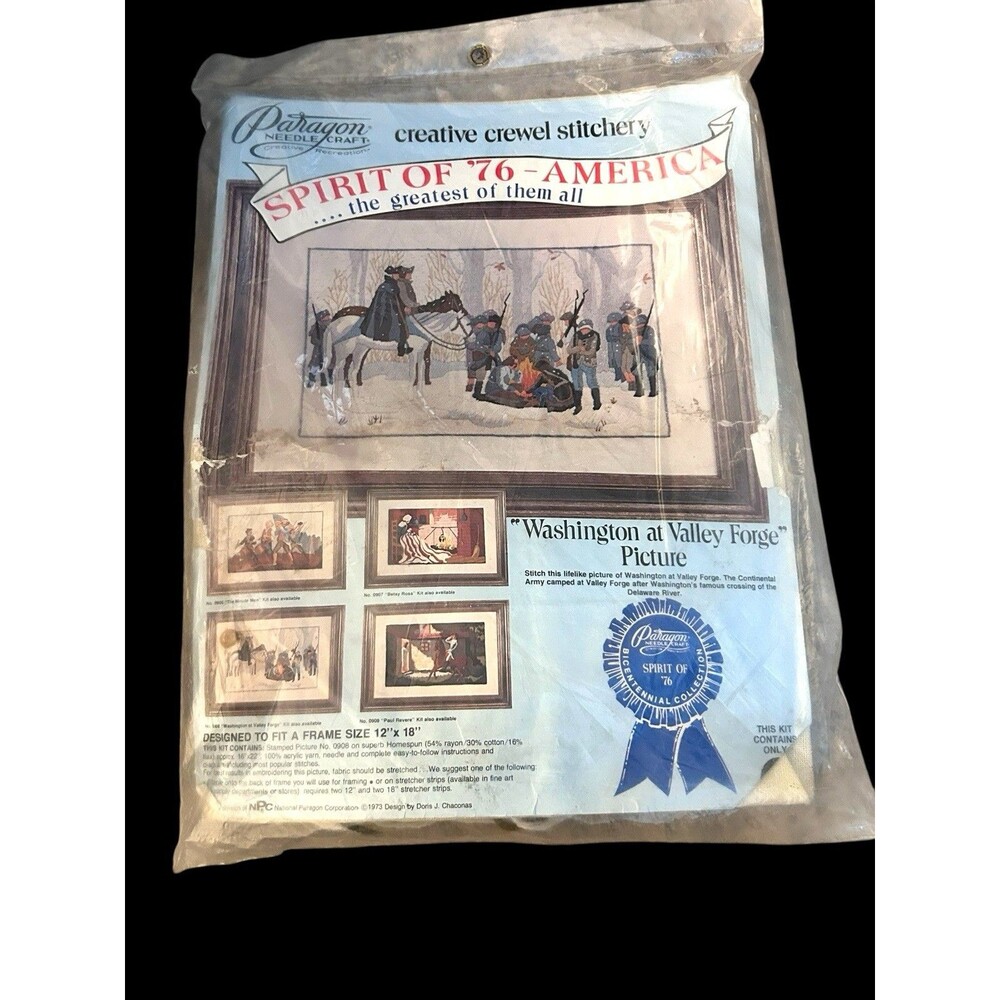 Vtg Paragon Creative Crewel Stitchery Kit "Washington at Valley Forge" 1973